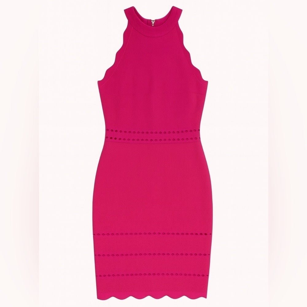 Bebe Halter Dress Bandage Bodycon Midi Zip Back Sexy Date Night Outfit Pink XS